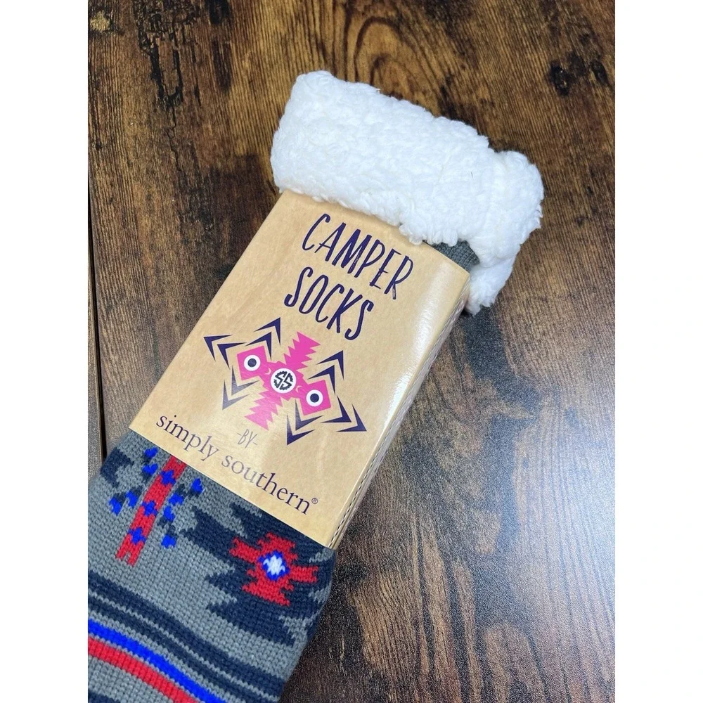 Camper Socks by Simply Southern Knit‎ Sherpa Lined One Size Fits Most Pink Gray